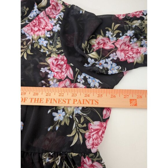 Torrid Floral Sheer Tunic Womens Size 3X Black Hi Low Button Front V Neck Shirt - Picture 13 of 15